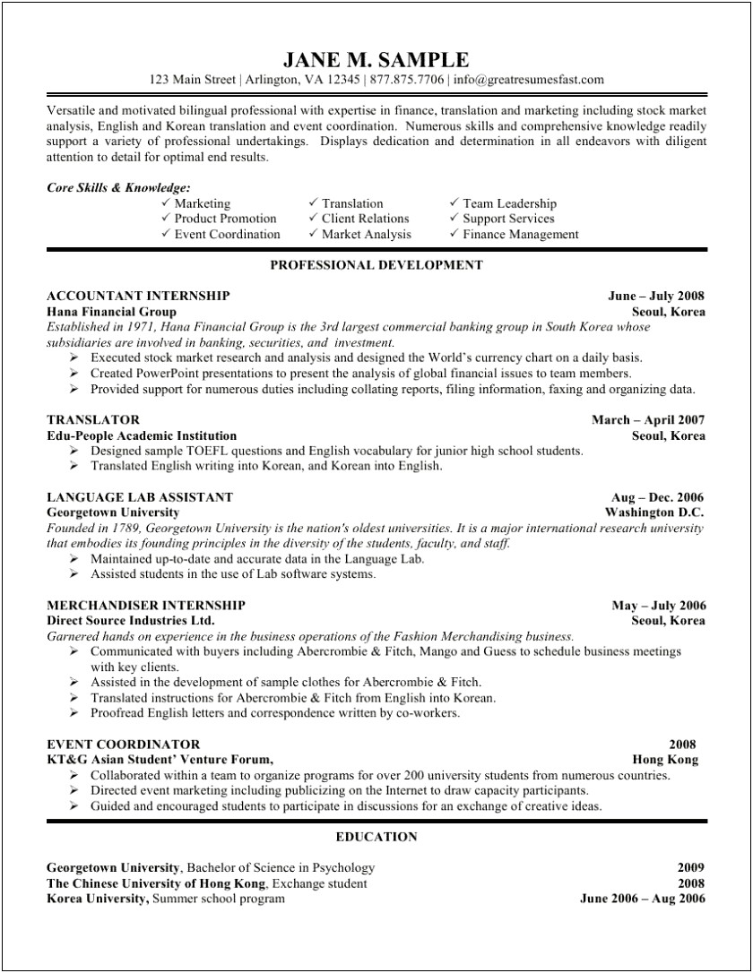 Resume Object For Advancement Accounting