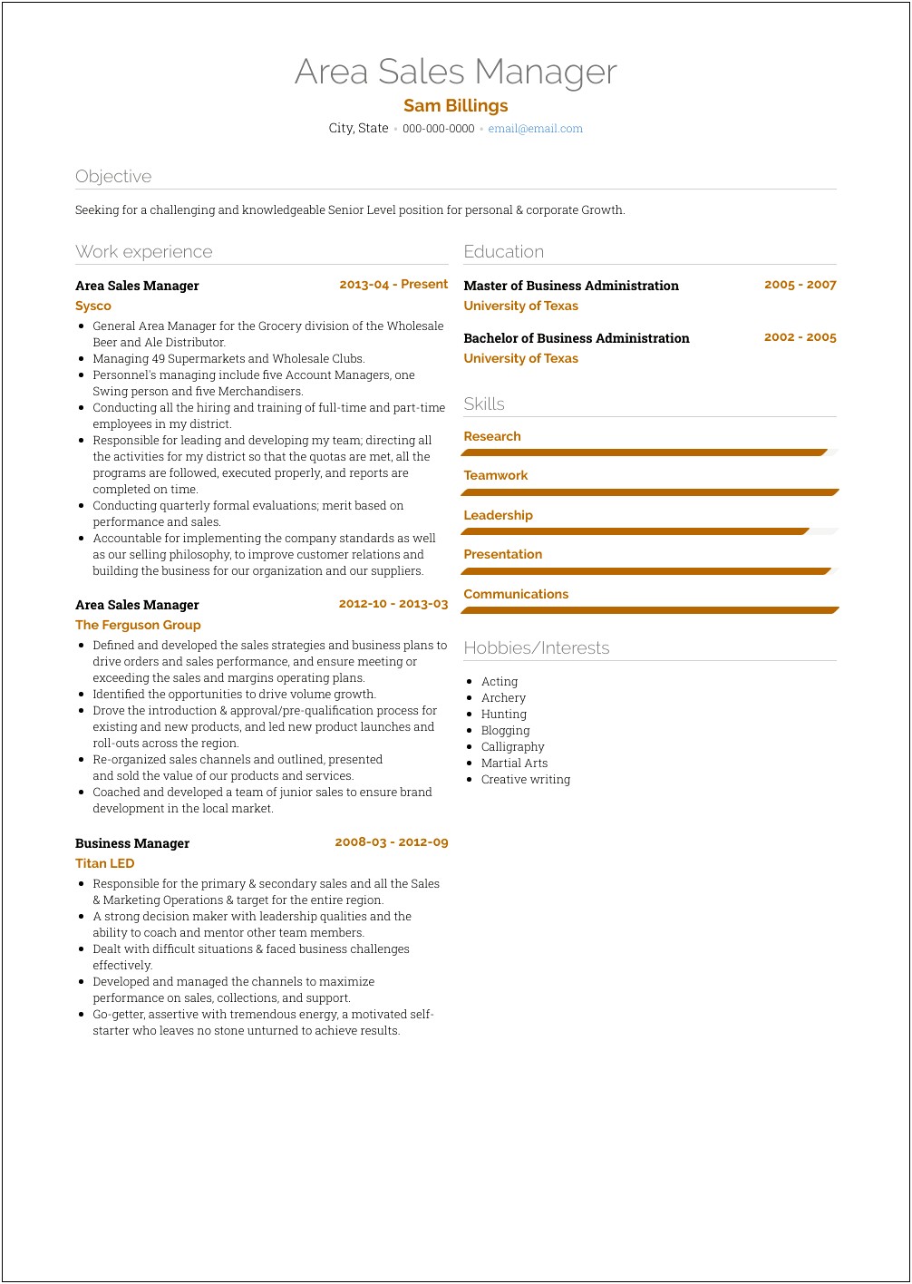 Resume Objective Amazon Area Manager
