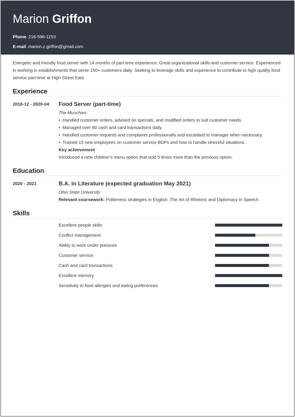 Resume Objective College Student Customer Service Job