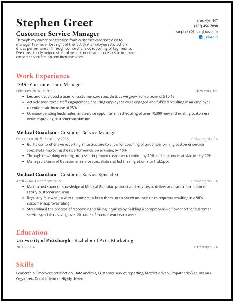 Resume Objective Customer Service Supervisor