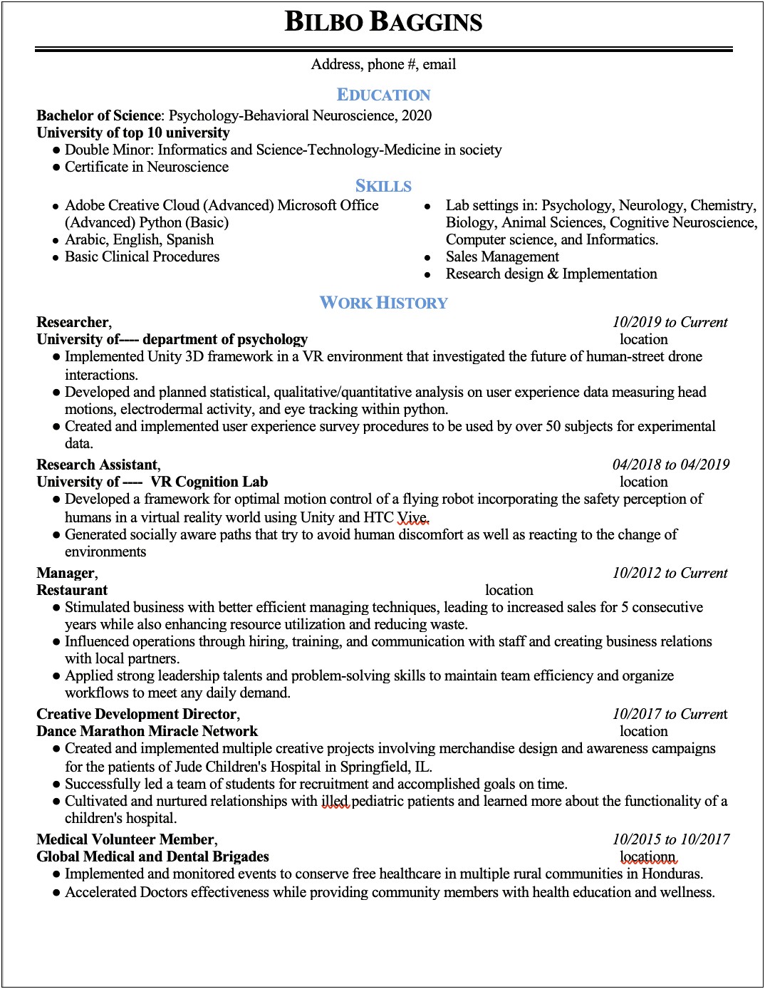 Resume Objective Entry Level Psychology