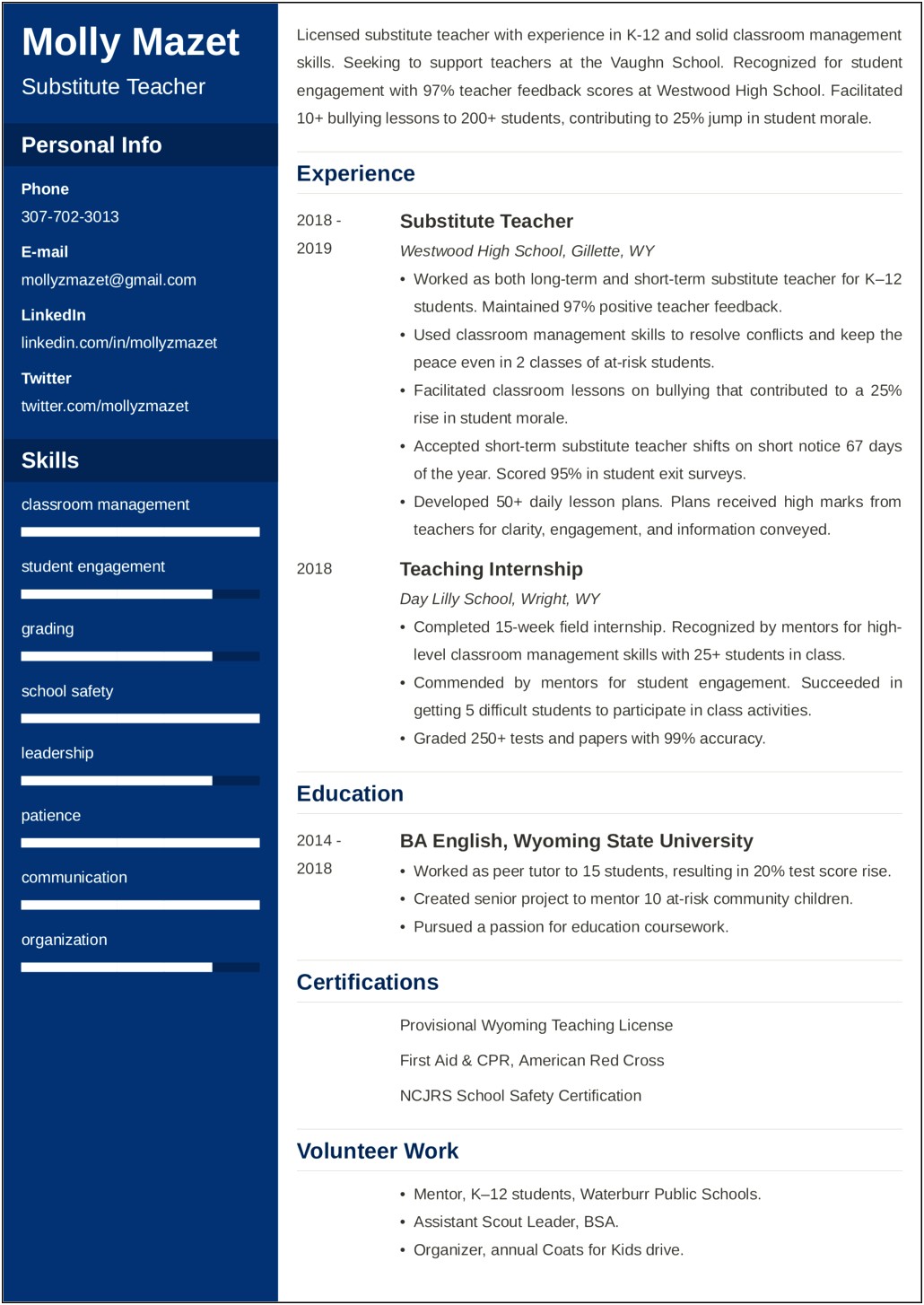 Resume Objective Example Entry Level Teacher
