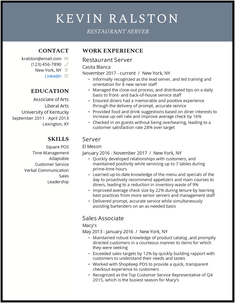 Resume Objective Example For A Server