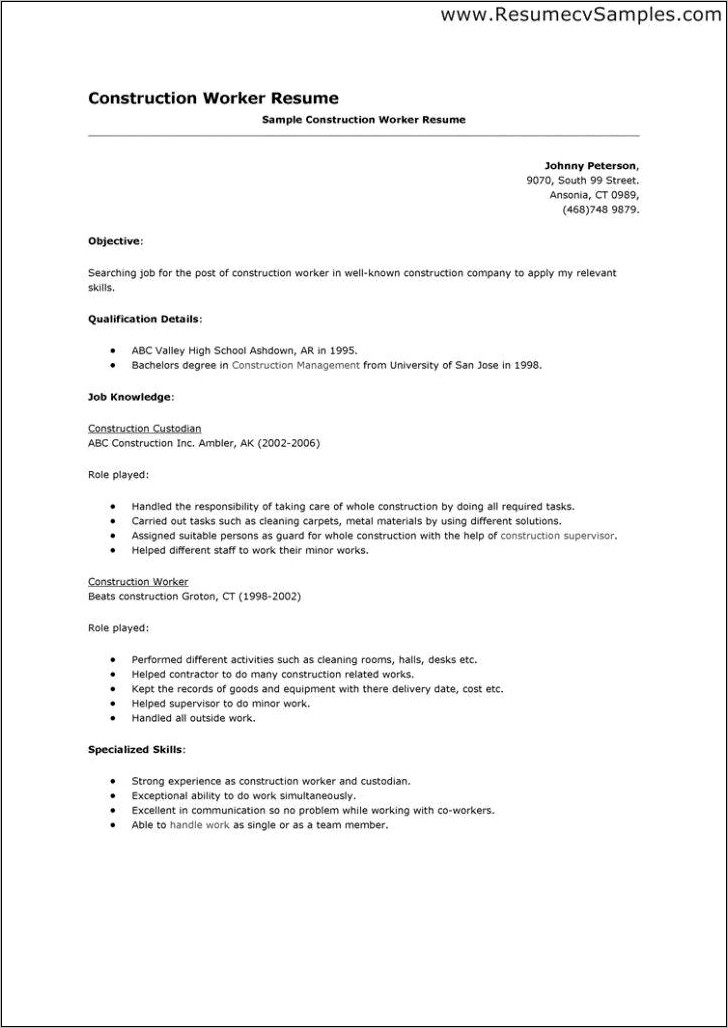 Resume Objective Example For Custodian