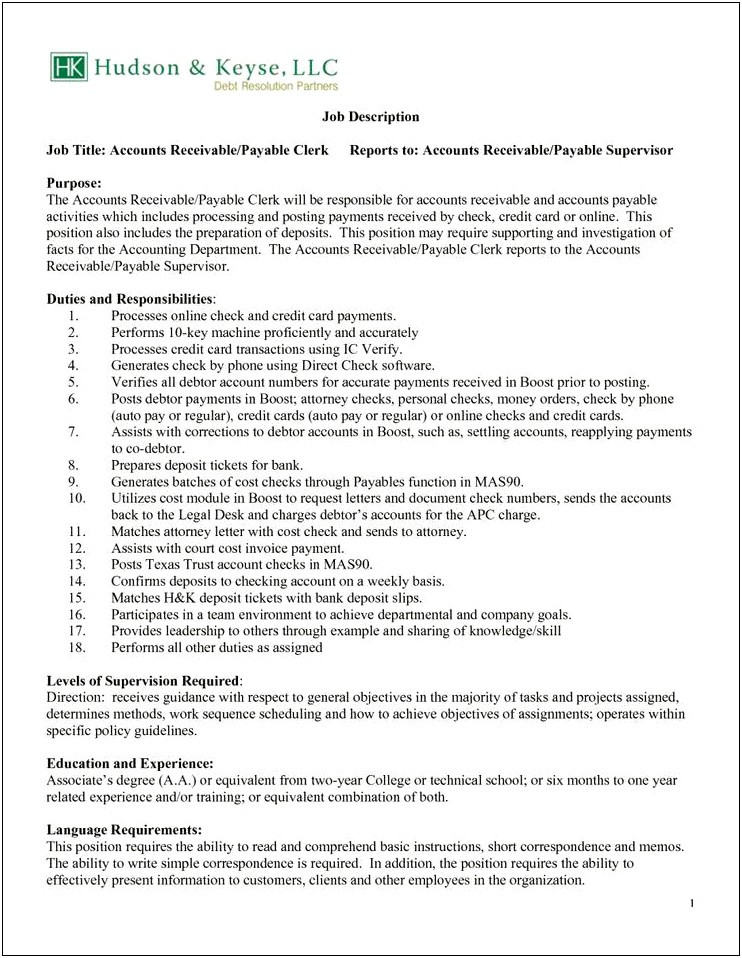 Resume Objective Examples Accounts Payable Clerk