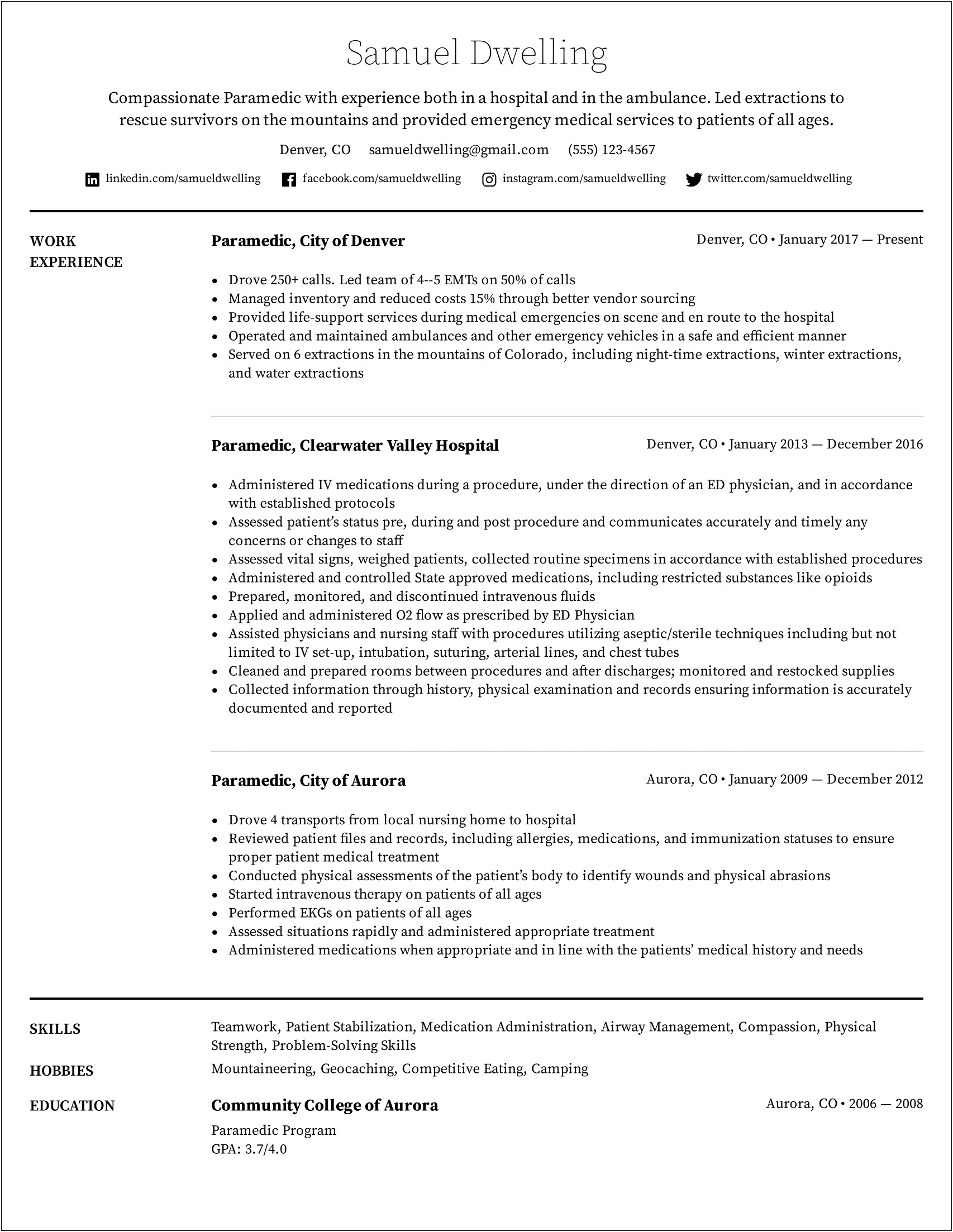 Resume Objective Examples Emt Free