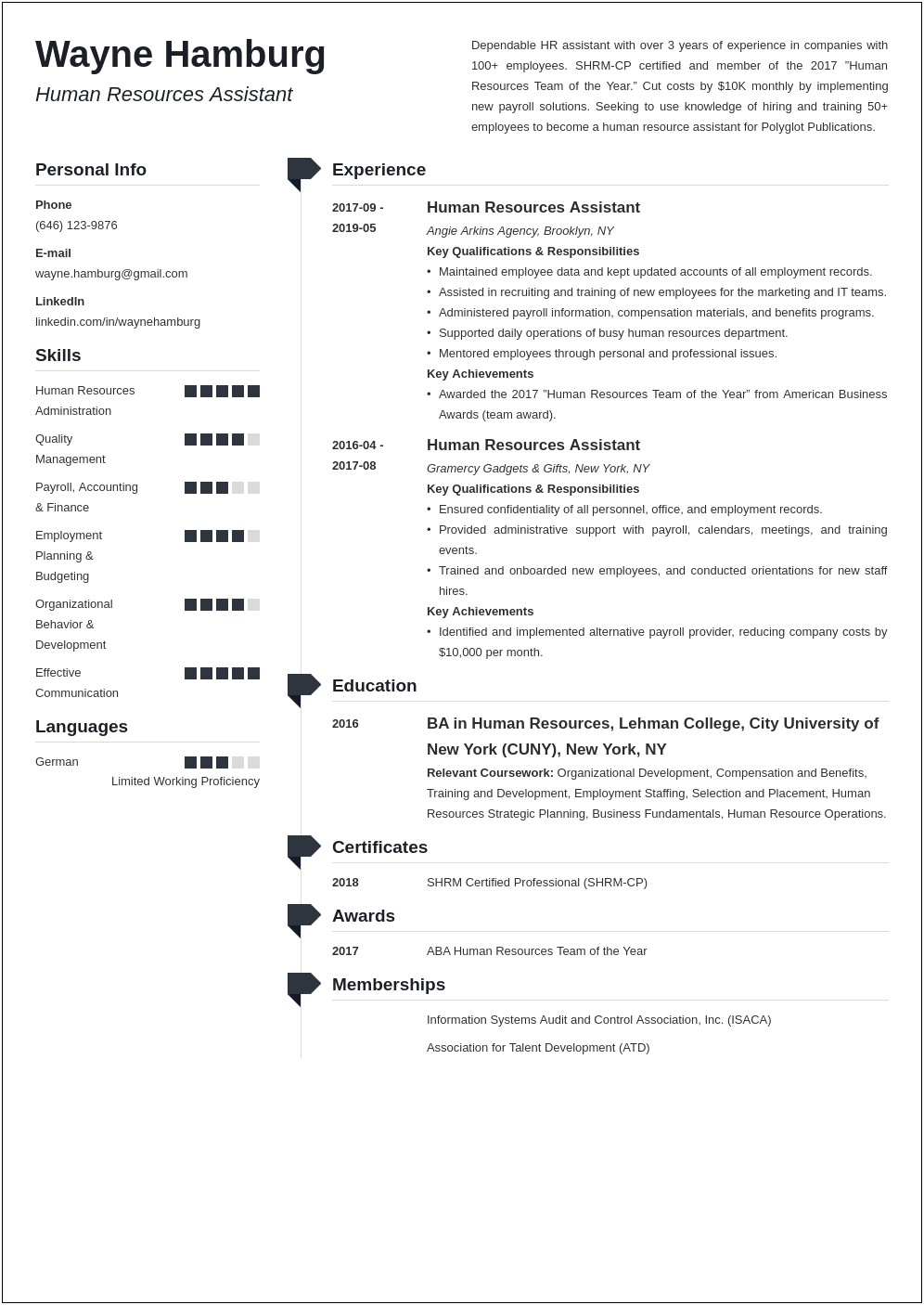 Resume Objective Examples Entry Level Human Resources