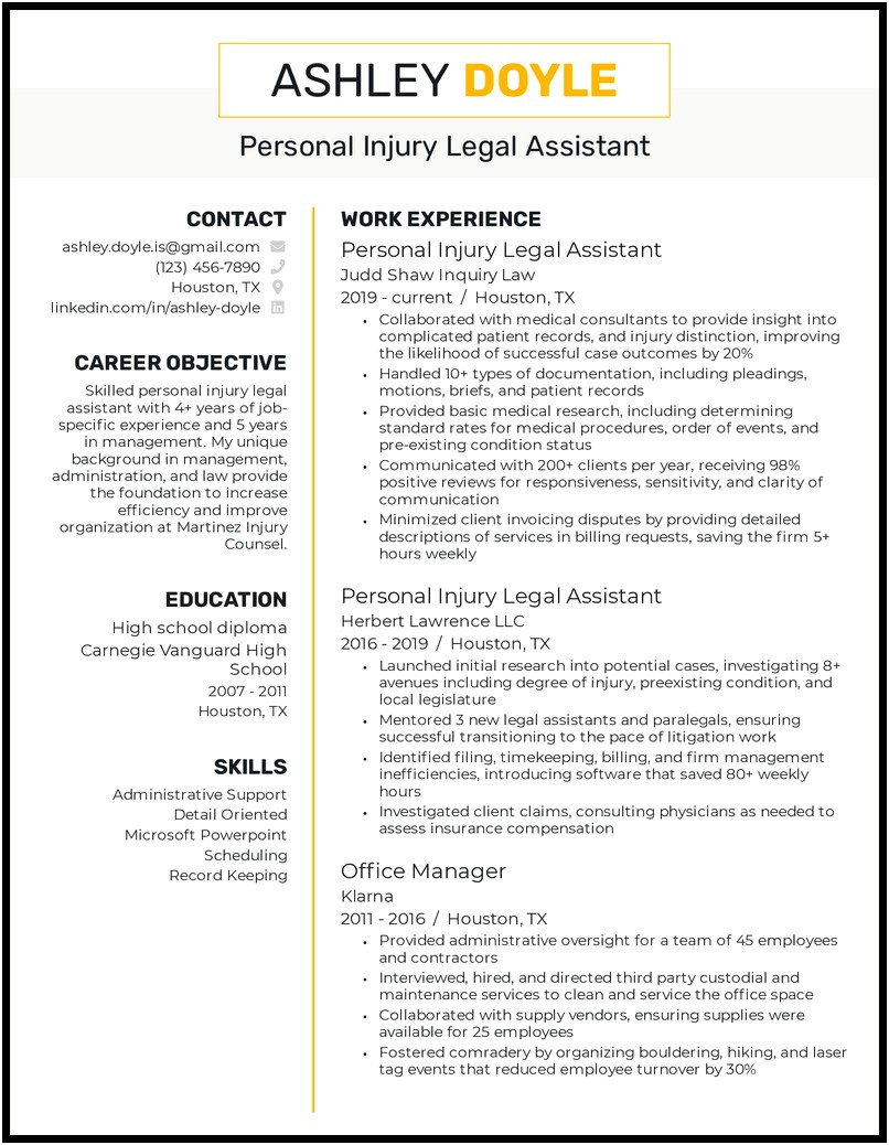 Resume Objective Examples For A Law Office