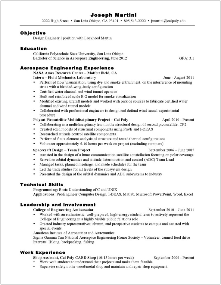 Resume Objective Examples For Aerospace