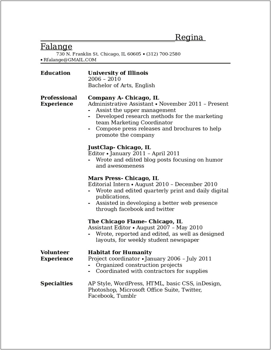 Resume Objective Examples For An Internship