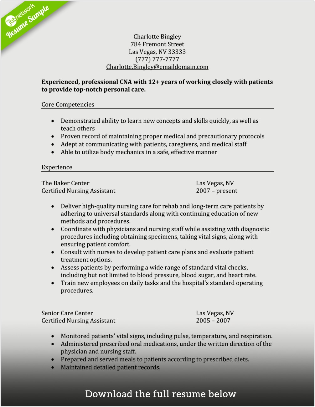 Resume Objective Examples For Certified Nursing Assistant