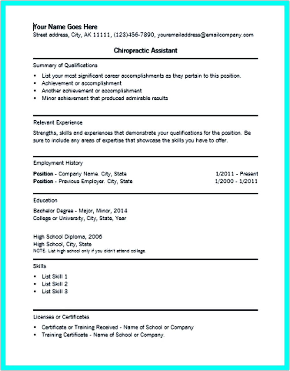 Resume Objective Examples For Chiropractic Receptionist