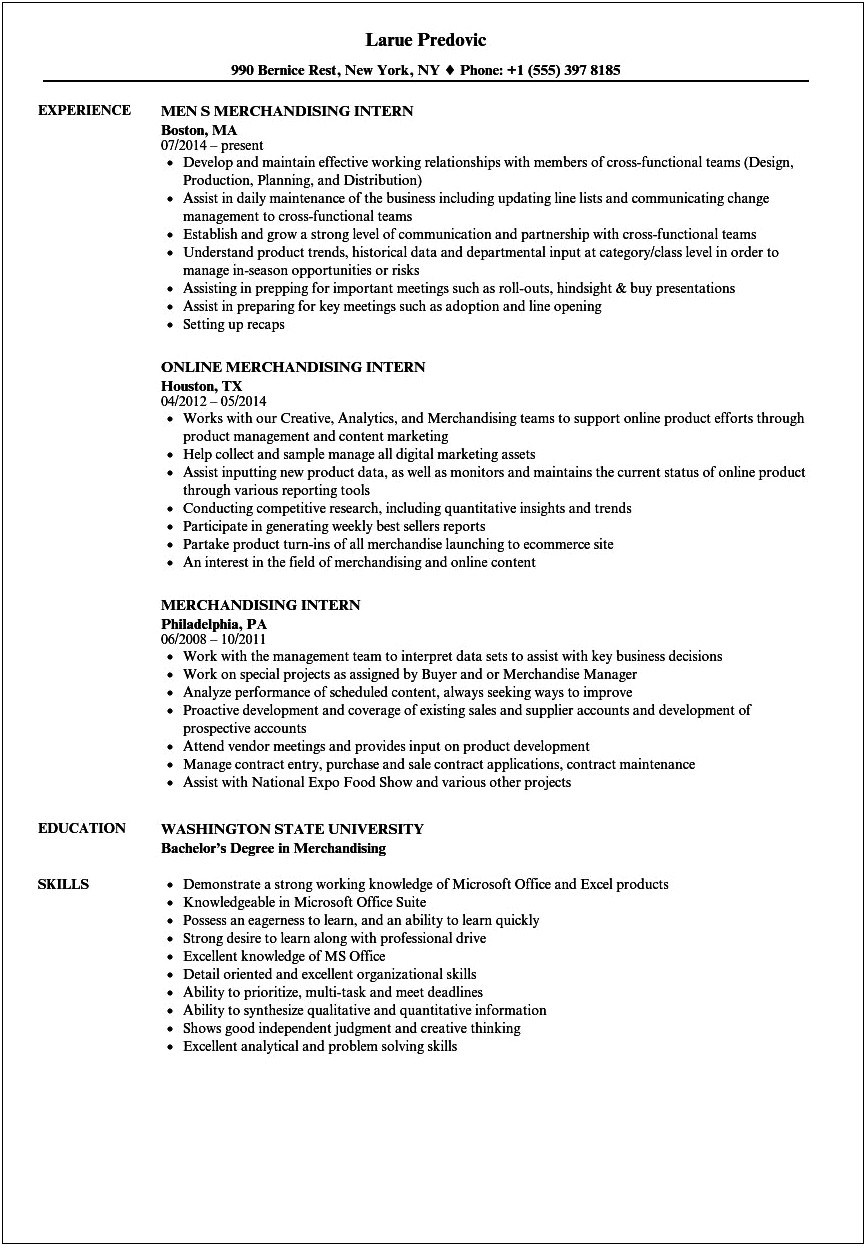 Resume Objective Examples For Fashion Merchandising