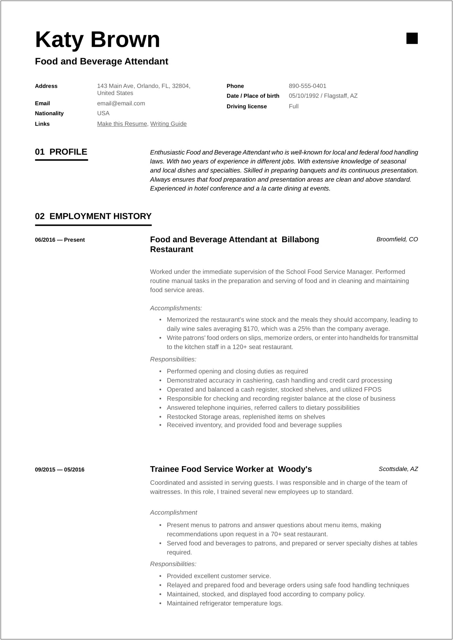 Resume Objective Examples For Food Service