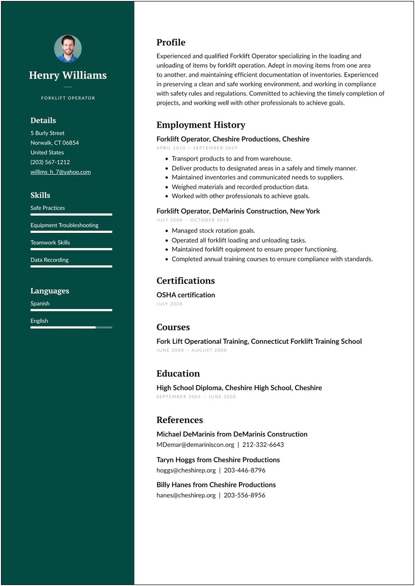 Resume Objective Examples For Forklift