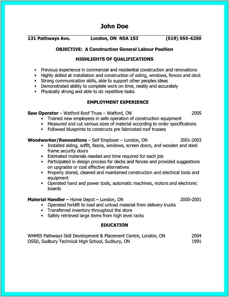 Resume Objective Examples For Home Depot