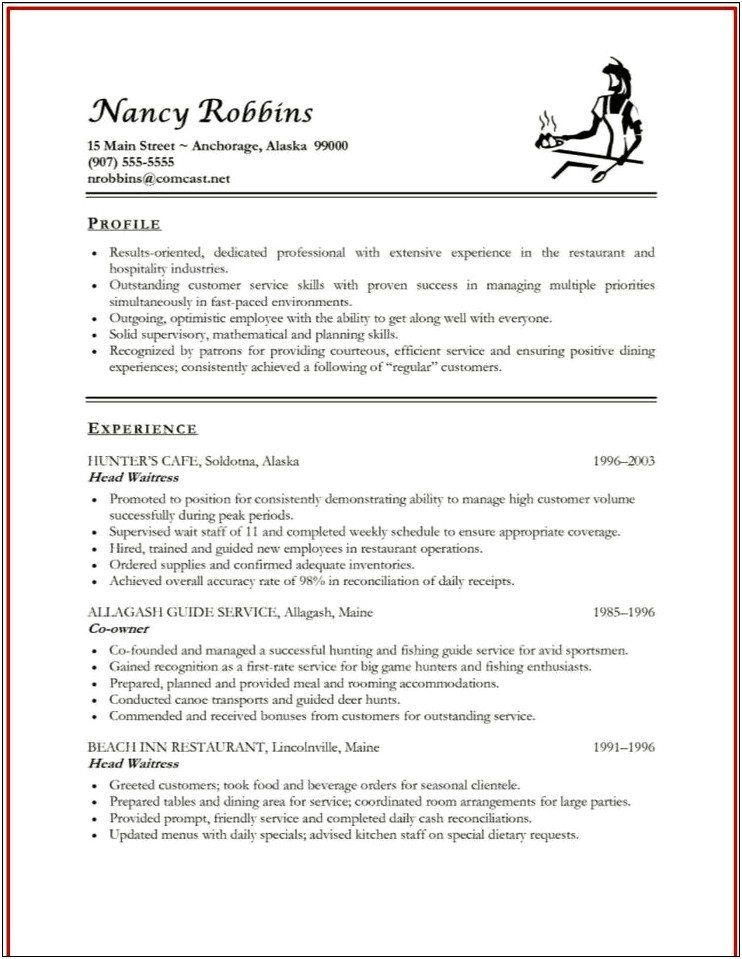 Resume Objective Examples For Hospitality Industry