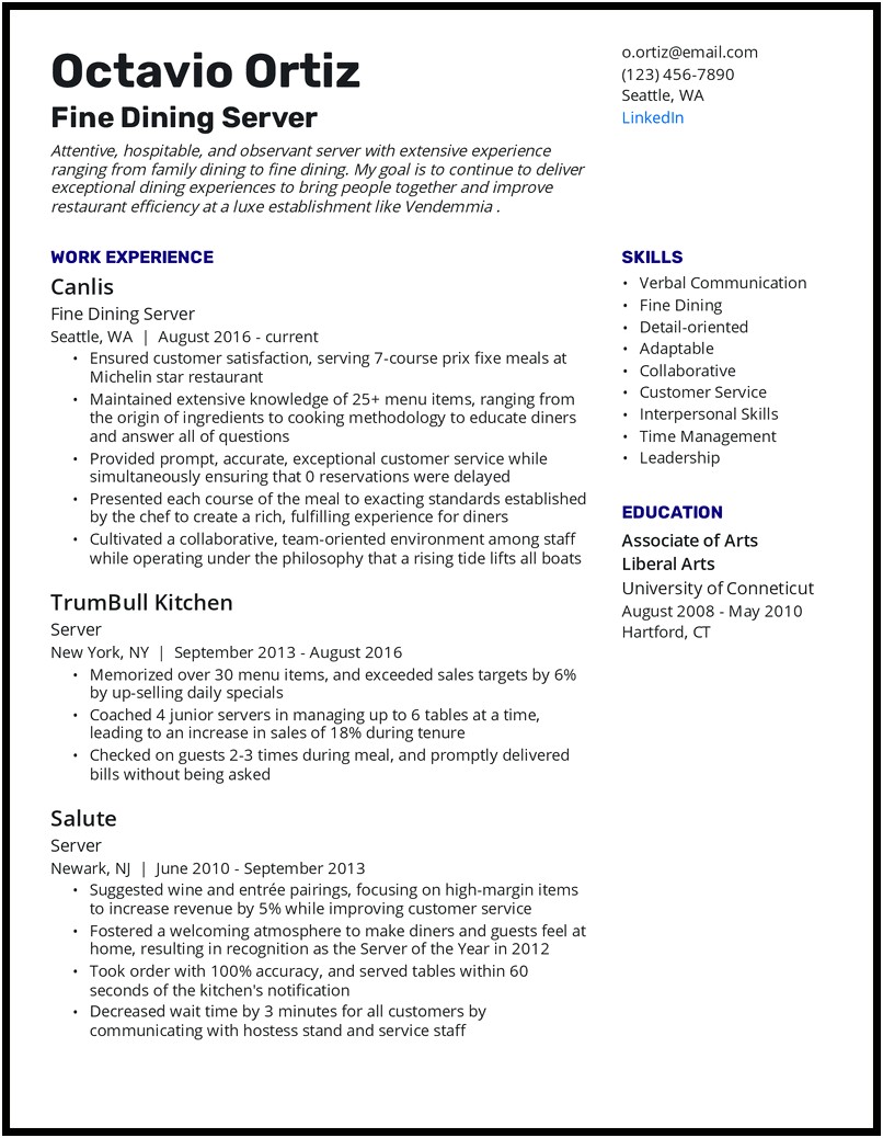 Resume Objective Examples For Kitchen Manager