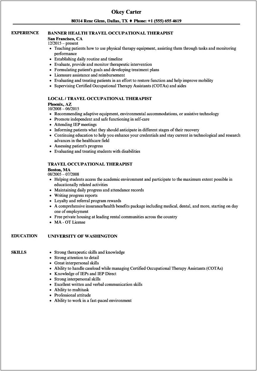 Resume Objective Examples For Occupational Therapist