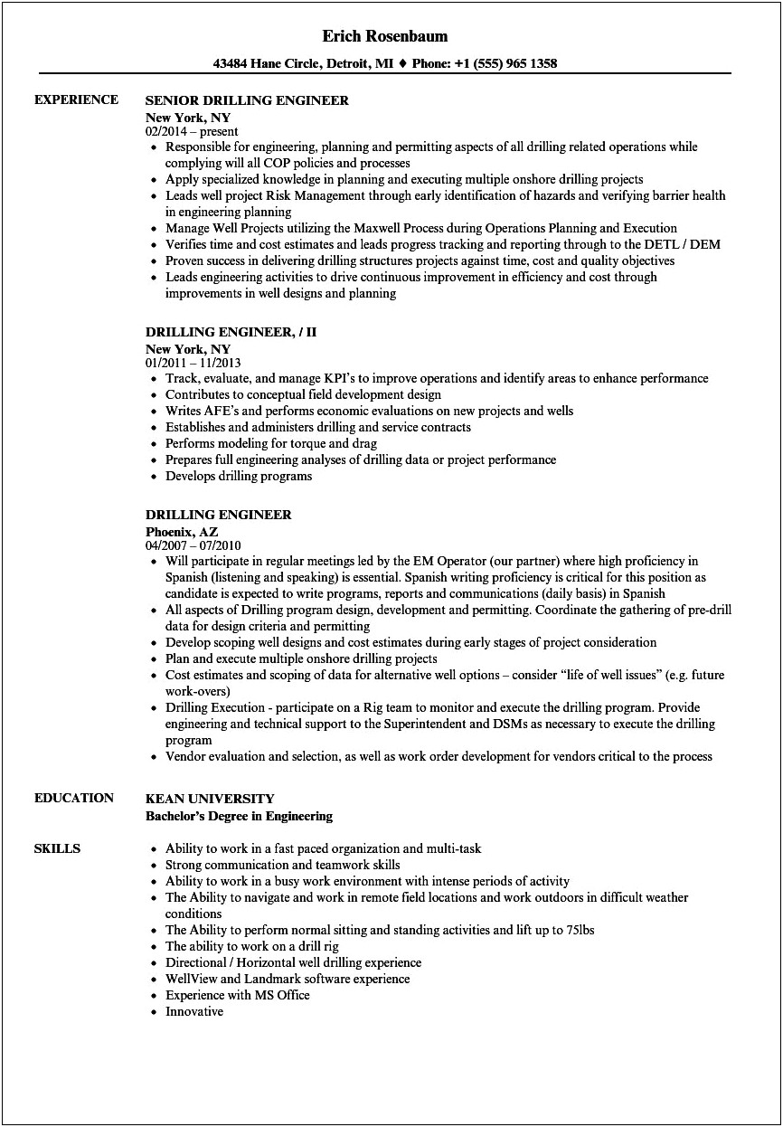 Resume Objective Examples For Oil Drilling