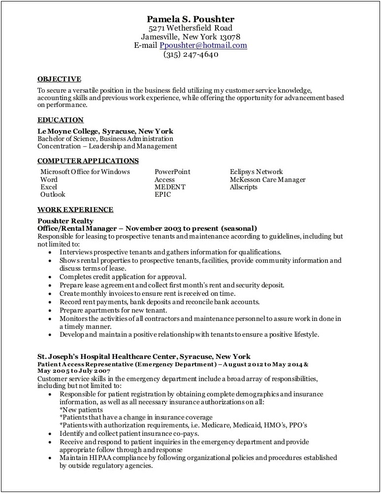 Resume Objective Examples For Patient Access Representative