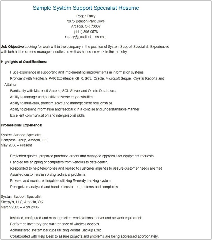 Resume Objective Examples For Peer Specialist