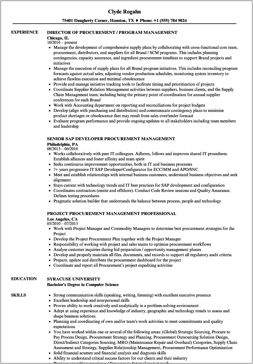 Resume Objective Examples For Procurement