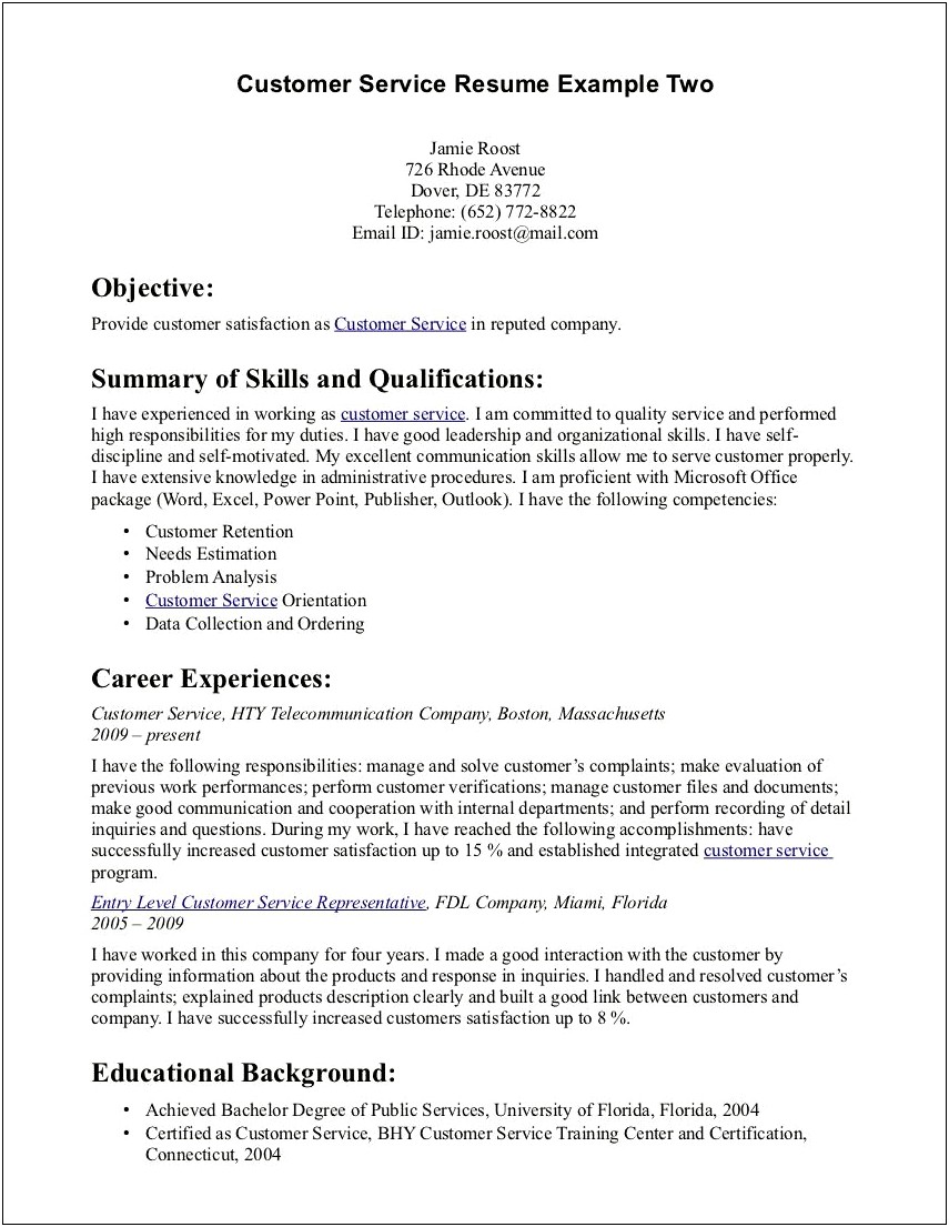 Resume Objective Examples For Public Service