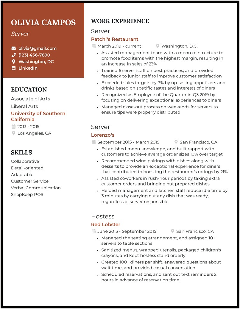 Resume Objective Examples For Restaurant Position