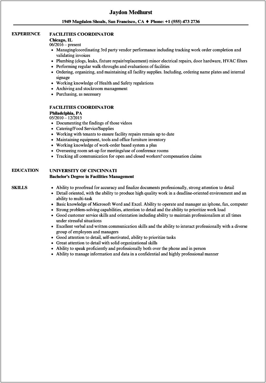 Resume Objective Examples For School Facilities Planner