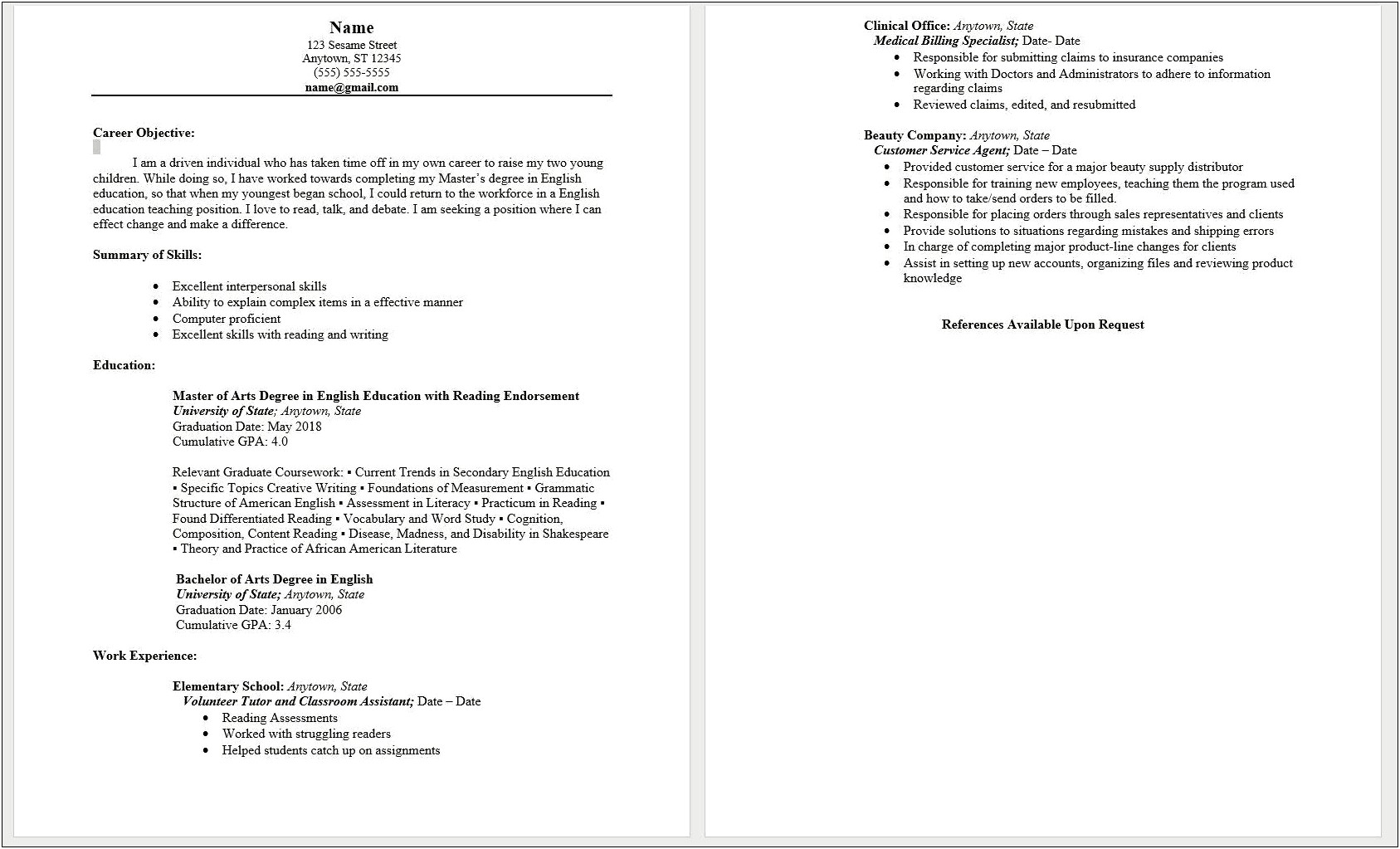 Resume Objective Examples For Stay At Home Mom