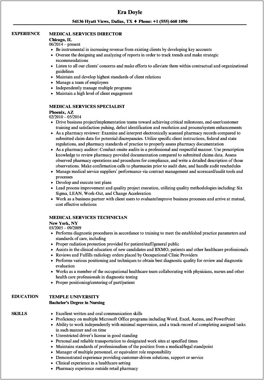 Resume Objective Examples For The Medical Field
