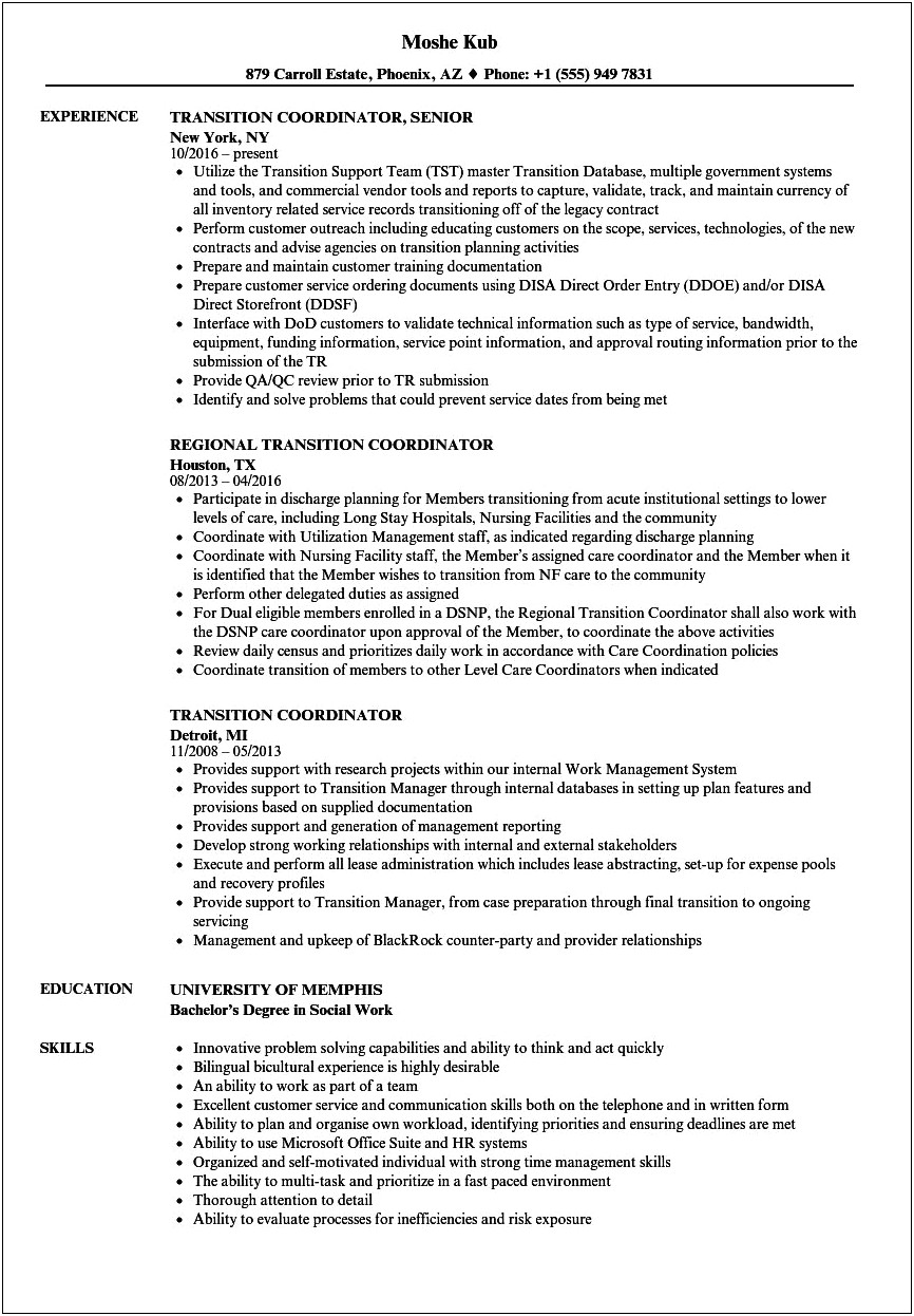 Resume Objective Examples For Transition