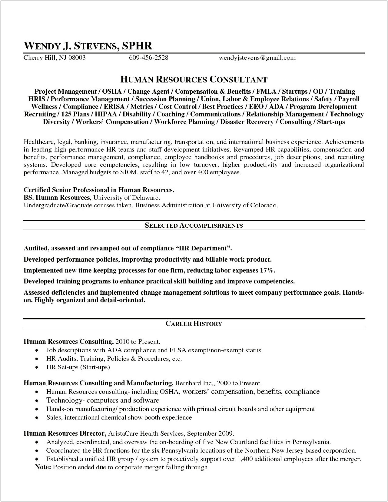 Resume Objective Examples Healthcare Consultant