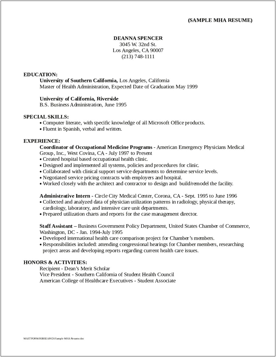 Resume Objective Examples Healthcare Manager