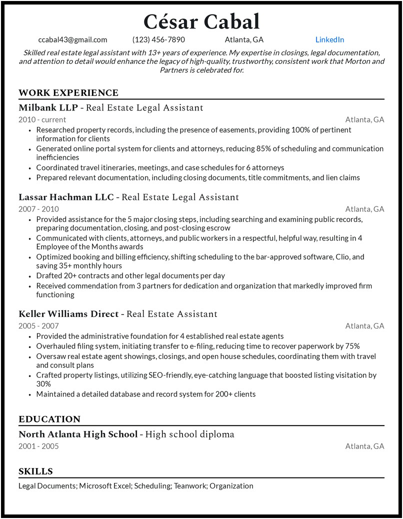Resume Objective Examples Legal Assistant