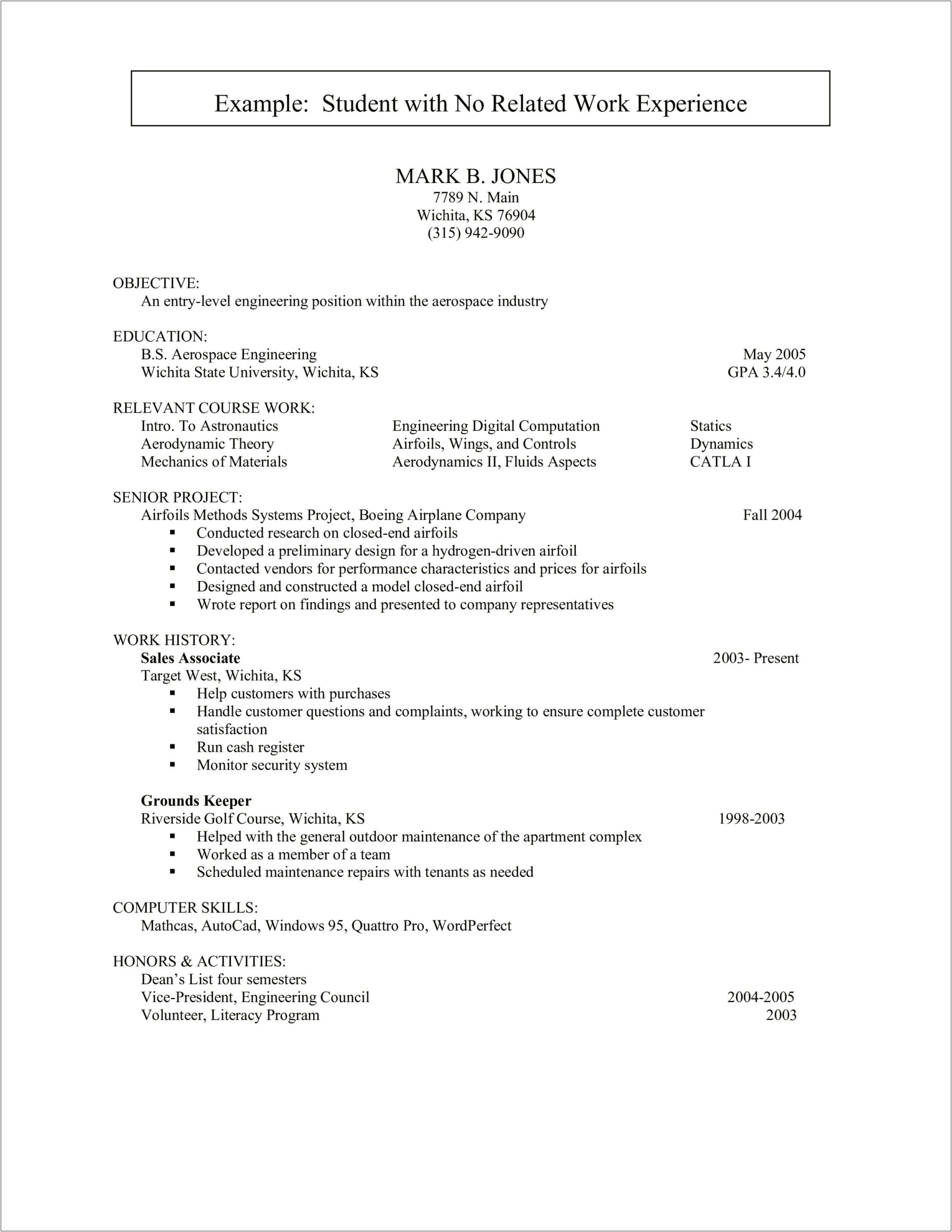 Resume Objective Examples No Work Experience