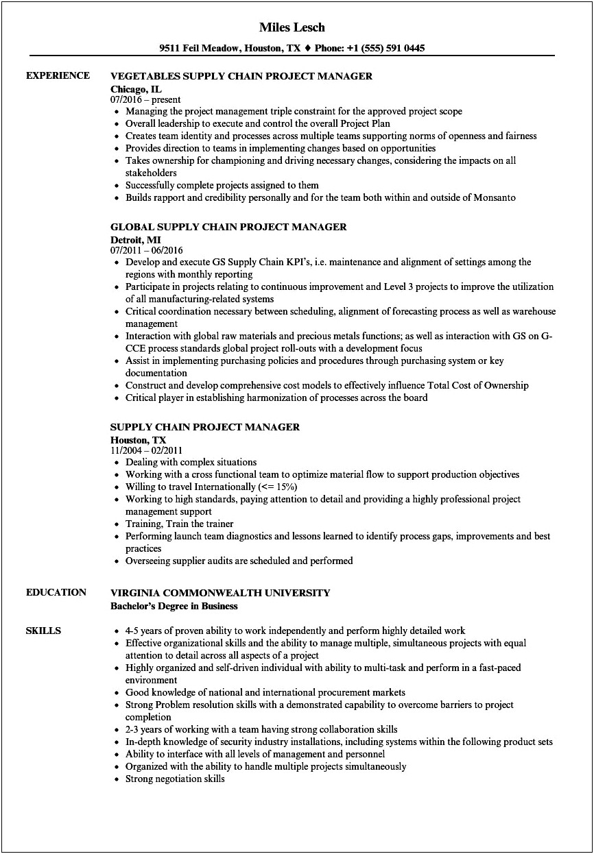 Resume Objective Examples Project Manager