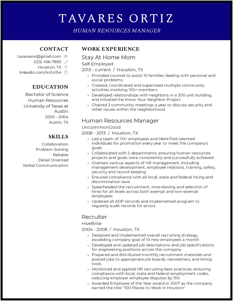 Resume Objective Examples Stay At Home Mom