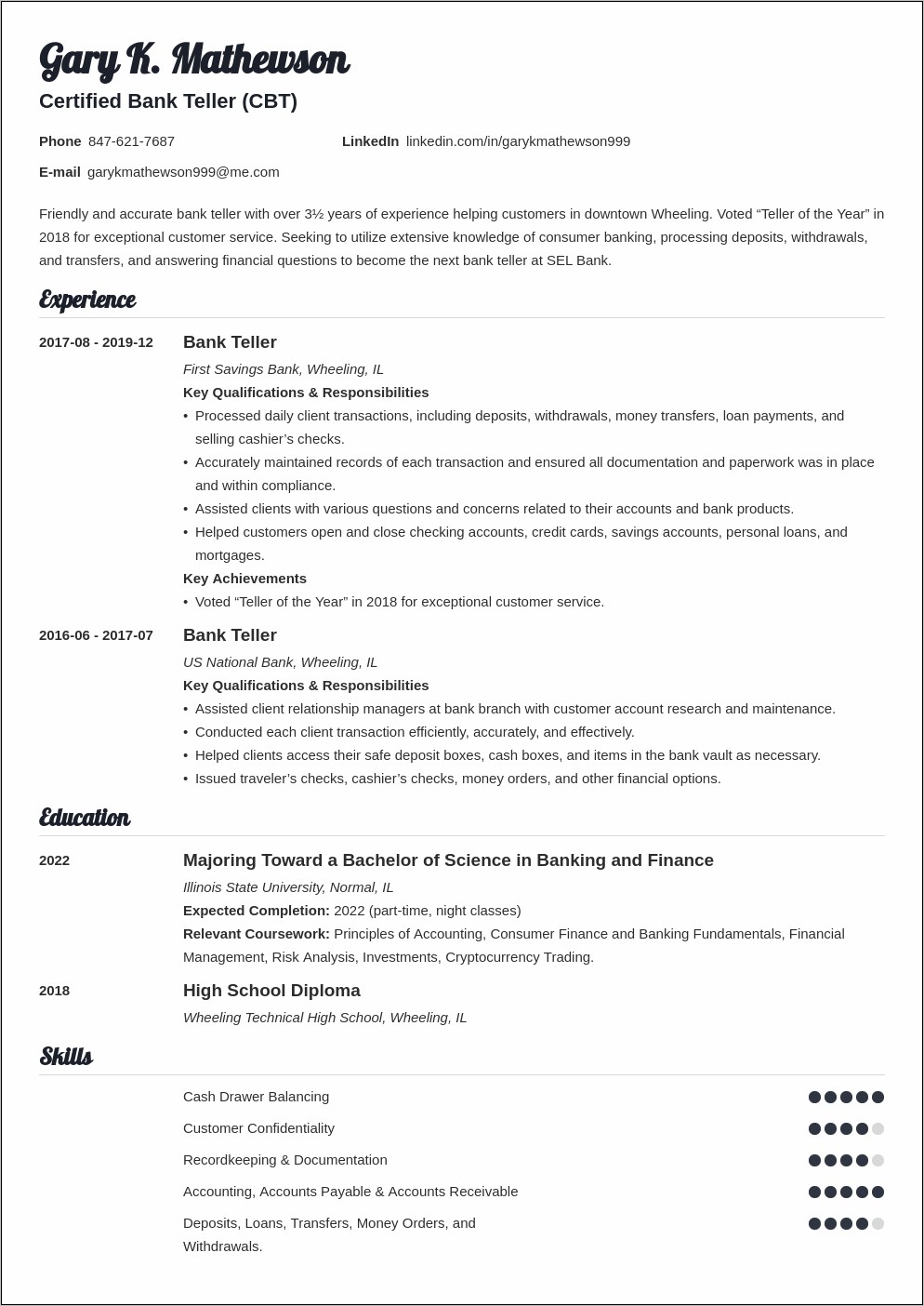 Resume Objective Examples Teller Position