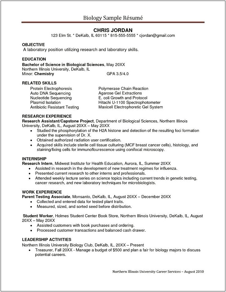Resume Objective For A Biologist