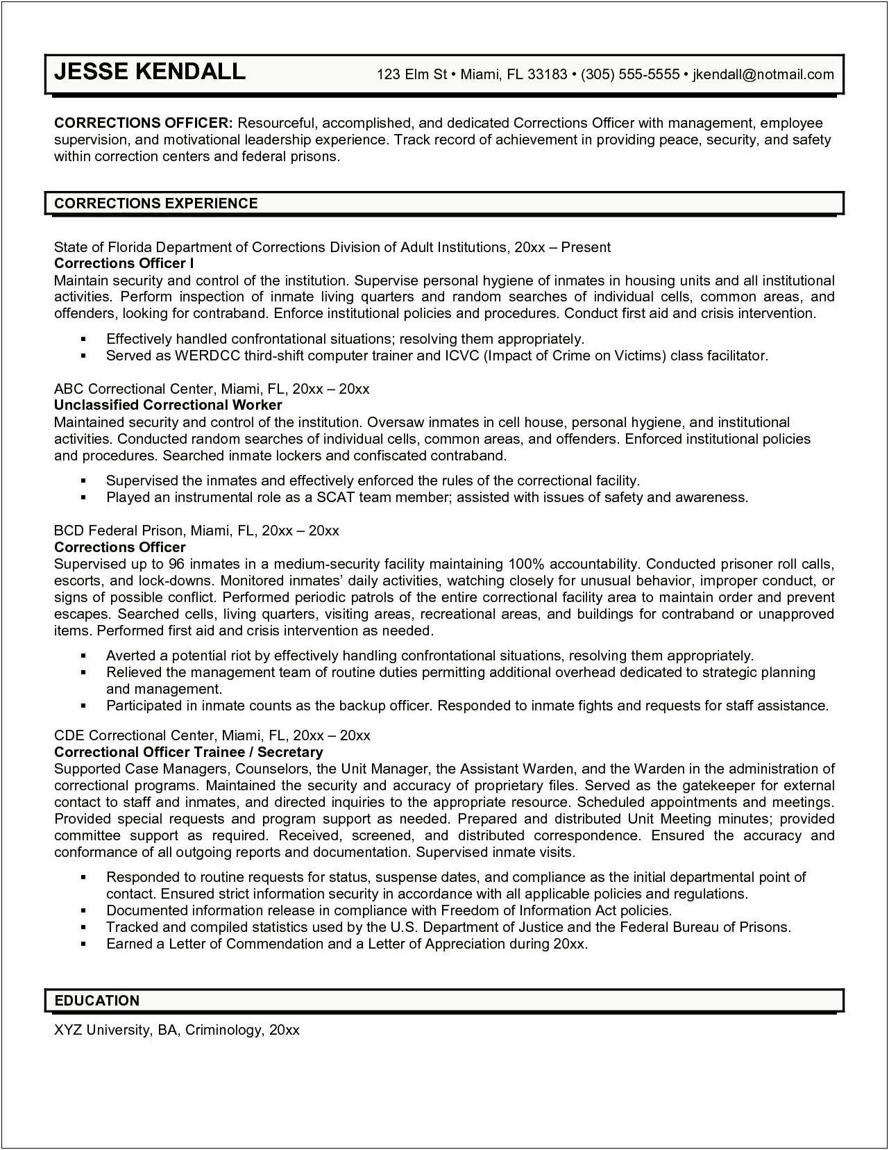 Resume Objective For A Probation Officer