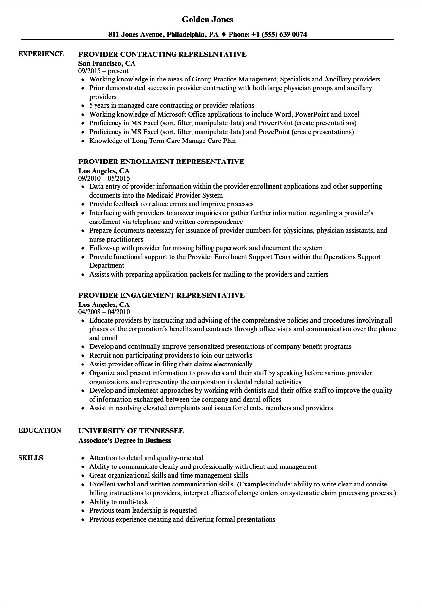 Resume Objective For A Provider Relations Representative
