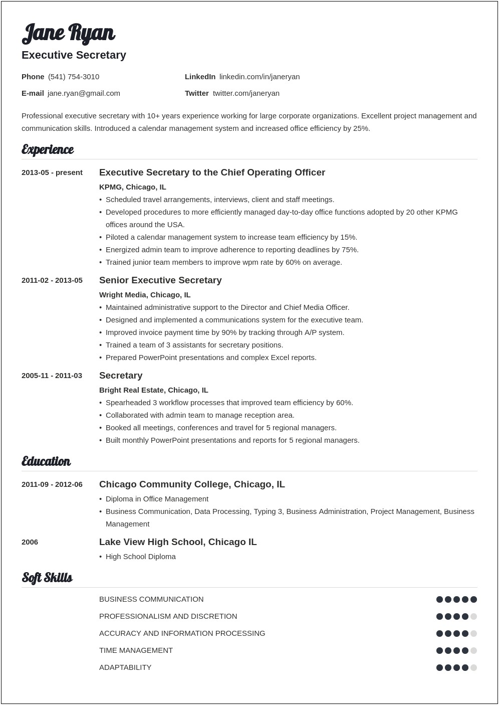 Resume Objective For A Secretary Position
