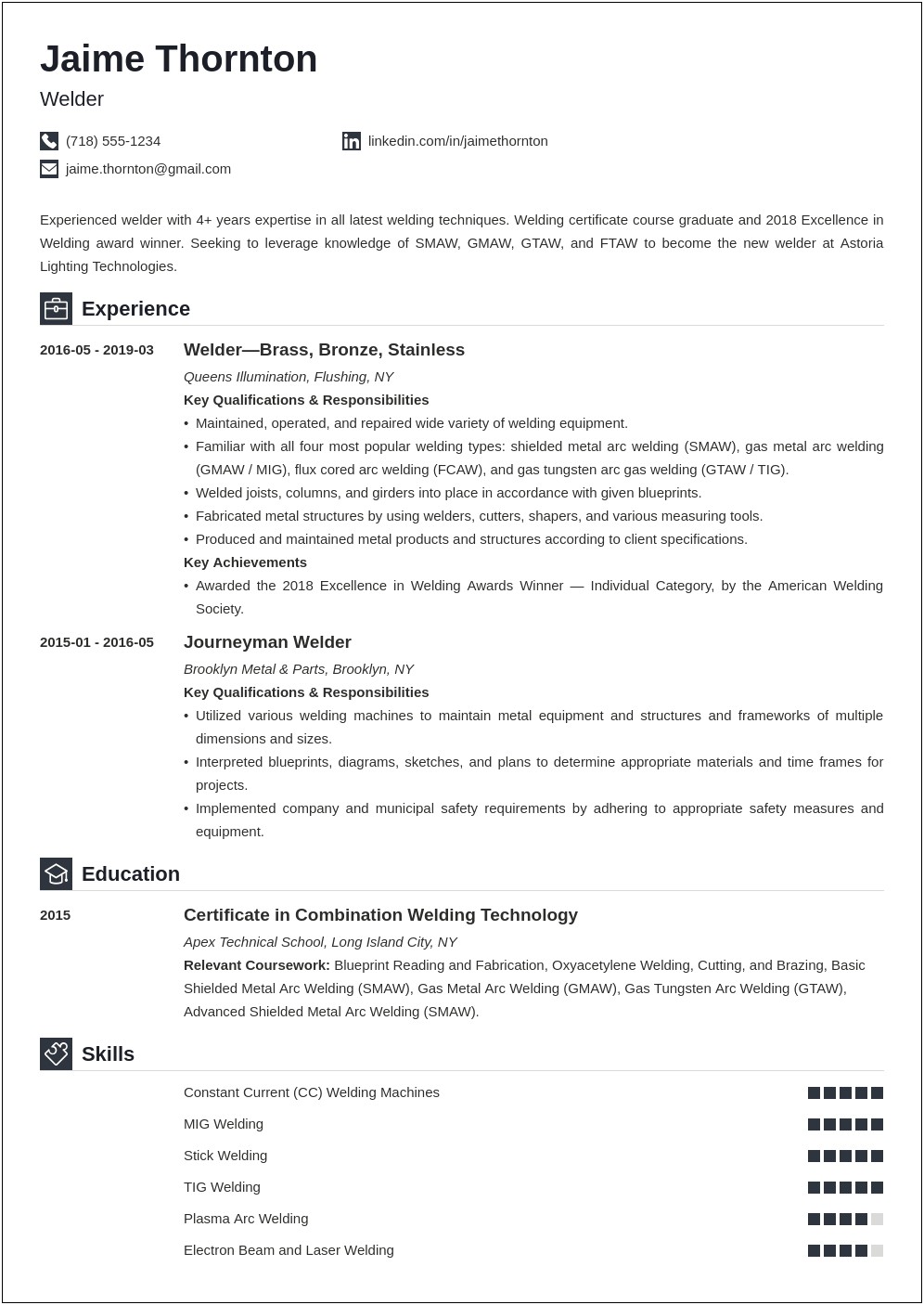 Resume Objective For A Welding Job