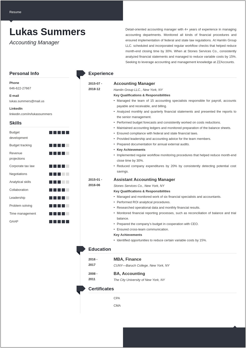 Resume Objective For Accounting Manager Position