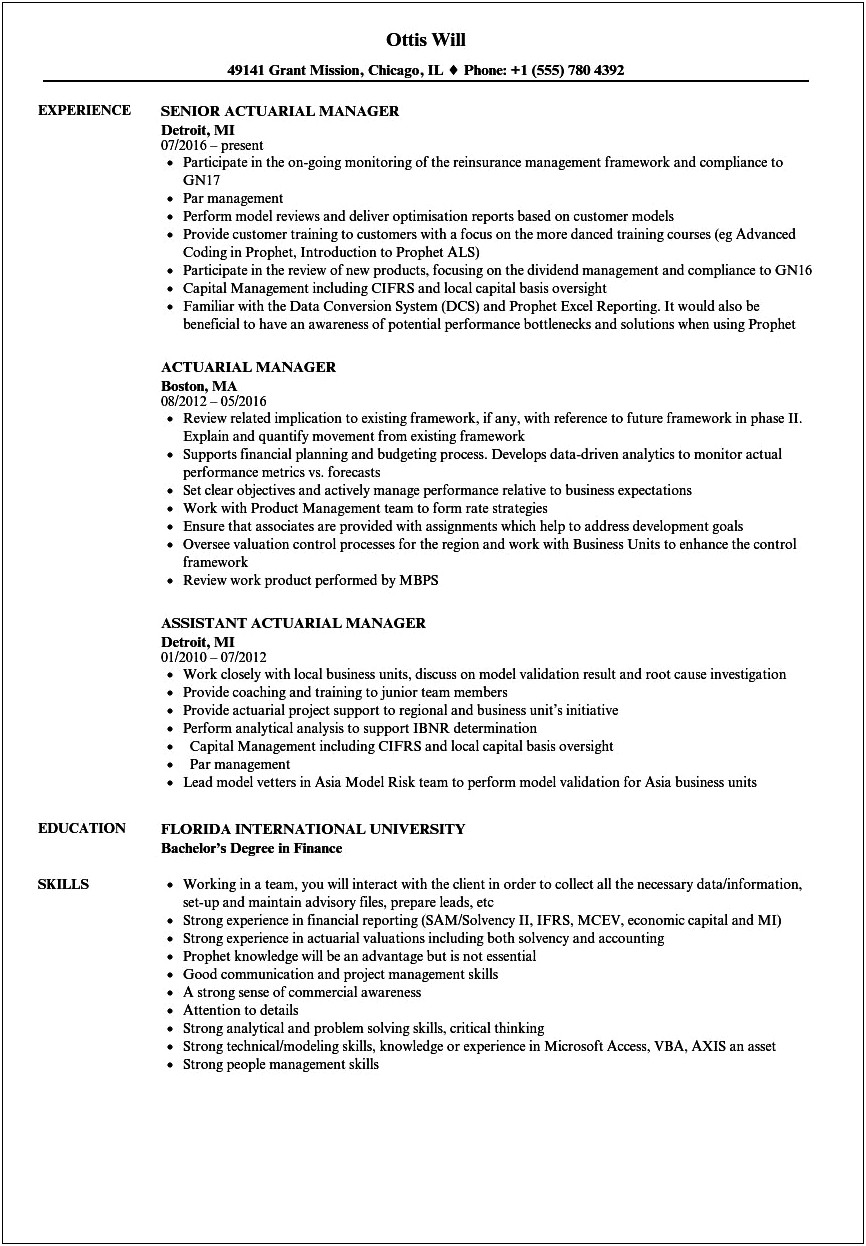 Resume Objective For Actuarial Science