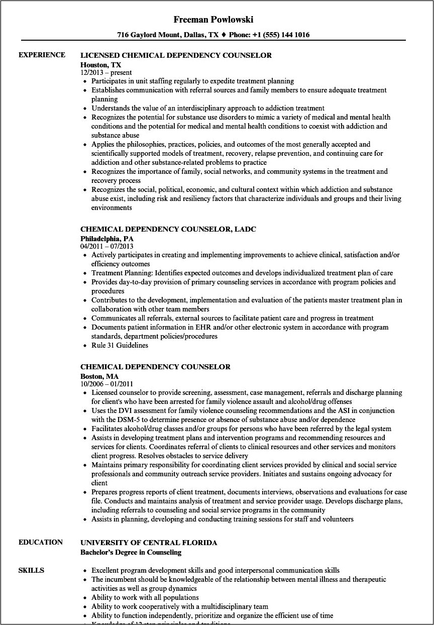 Resume Objective For Addictions Counselor