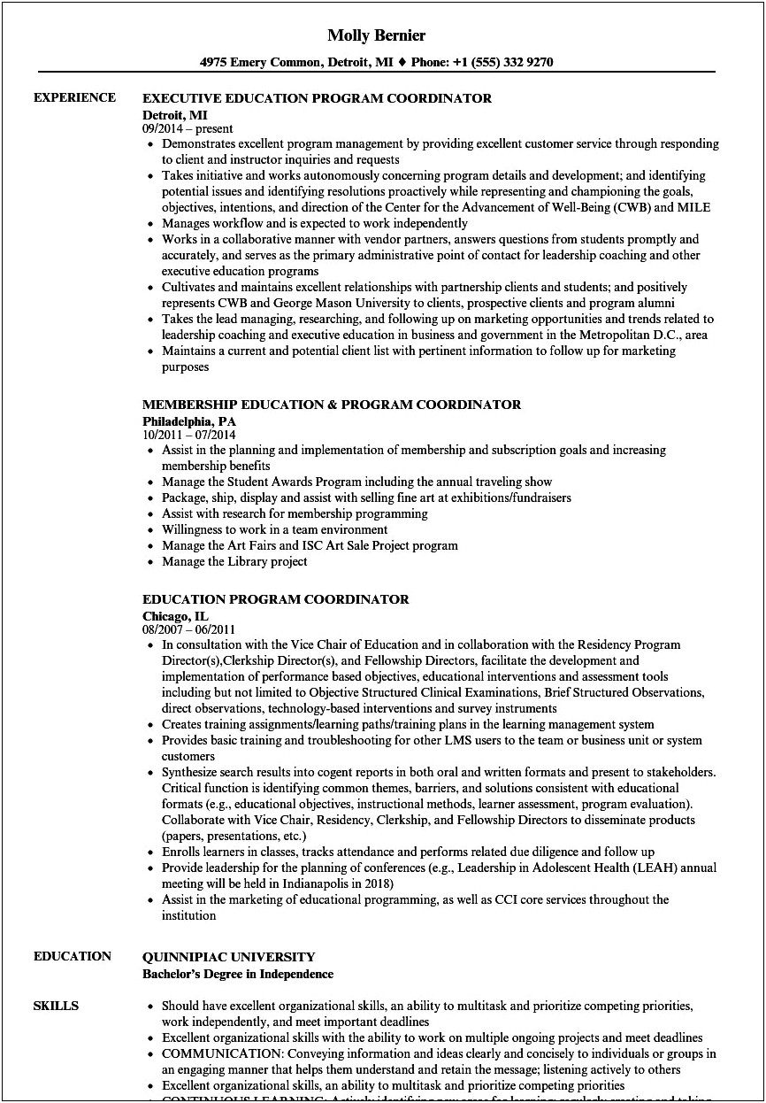 Resume Objective For After School Program Coordinator
