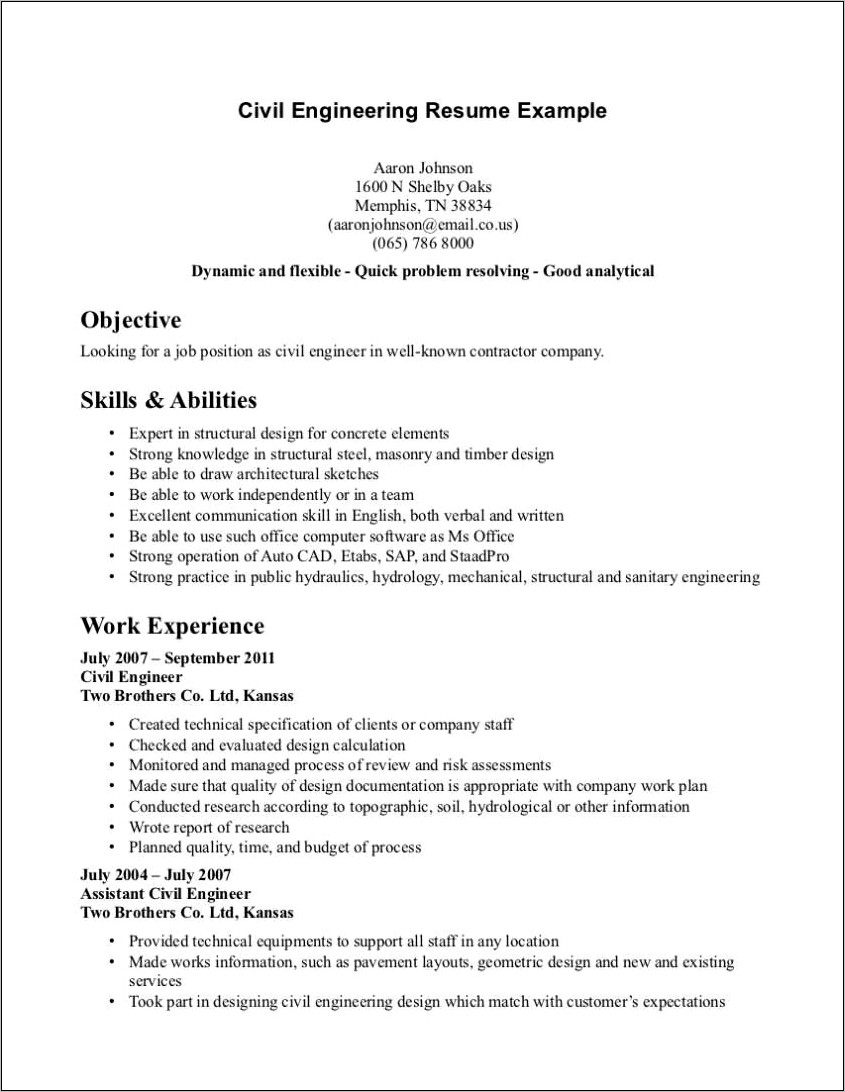 Resume Objective For An Engineeri